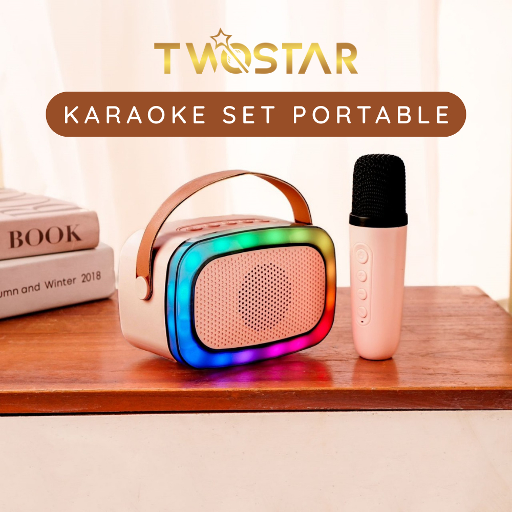 Mic Speaker Bluetooth Karaoke LED Tanpa Kabel Mini Portable