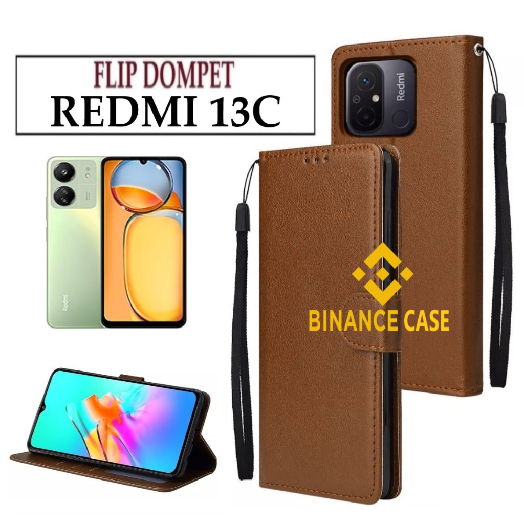 LEATHER FLIP CASE REDMI 13C CASE KULIT FLIP WALLET LEATHER KULIT PREMIUM SARUNG BUKA TUTUP KESING HP