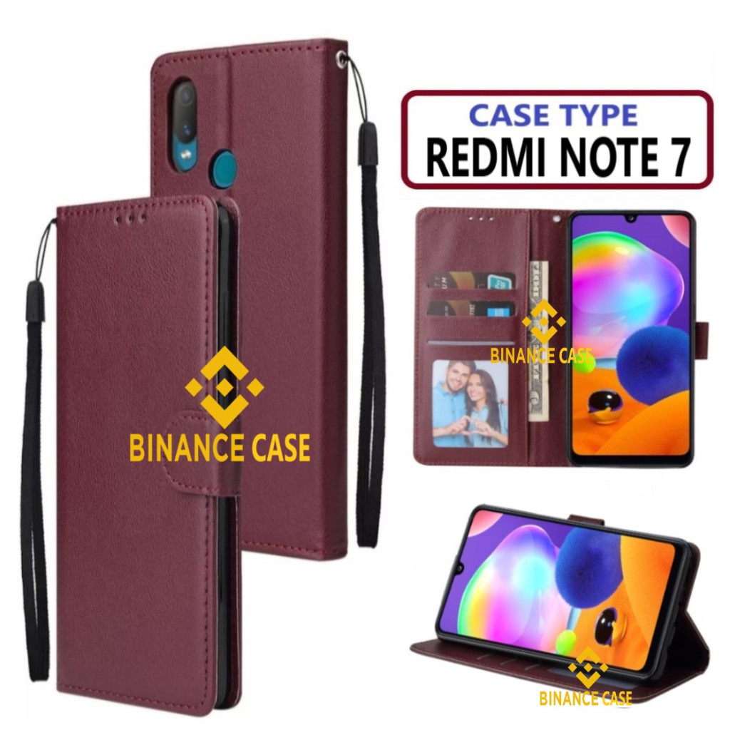 LEATHER FLIP CASE REDMI NOTE 7 CASE KULIT FLIP WALLET LEATHER KULIT PREMIUM SARUNG BUKA TUTUP KESING