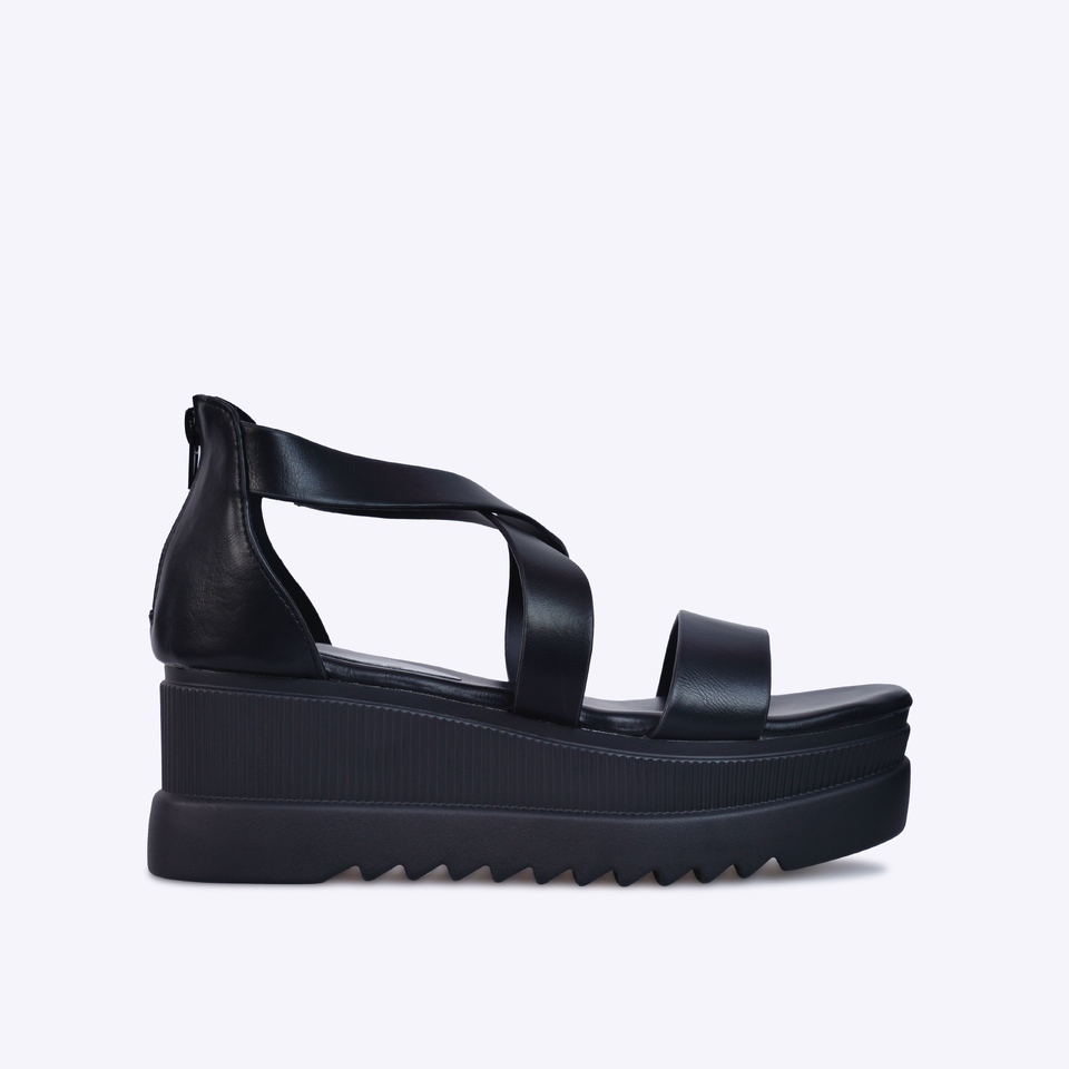 Everbest Tracce Presley Sandal Weadges Wanita Almond & Black