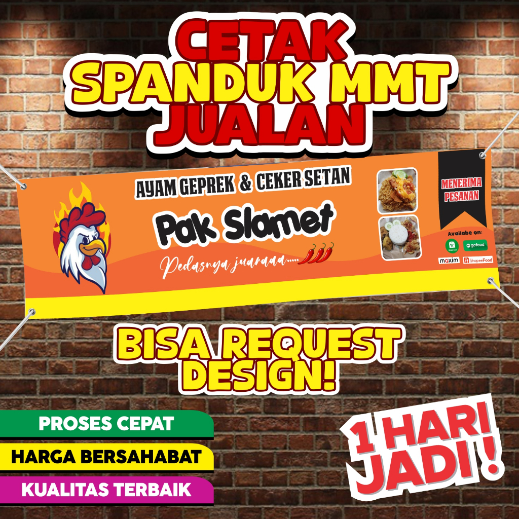 CETAK SPANDUK 1 HARI JADI / SPANDUK JUALAN / SPANDUK PROMOSI / MMT JUALAN / SPANDUK TOKO / MMT TOKO