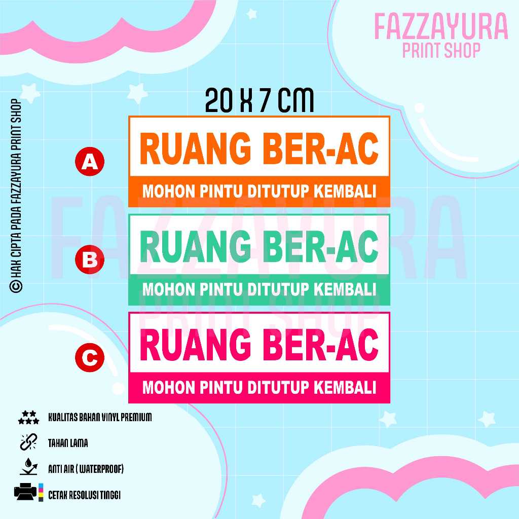 STICKER RUANG BER-AC MOHON PINTU DITUTUP KEMBALI 20 X 7 CM