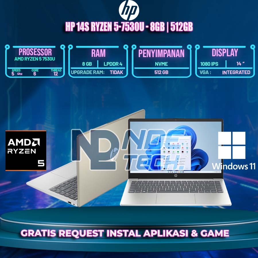 HP 14s AMD Ryzen 5 - 7530U