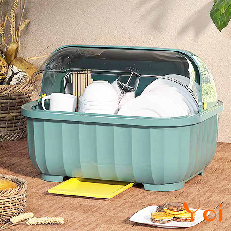 ORIGINAL Yoi - Rak Pengering Mangkok Air / Rak Piring Plastik Dengan Tutup / Tempat Alat Makan