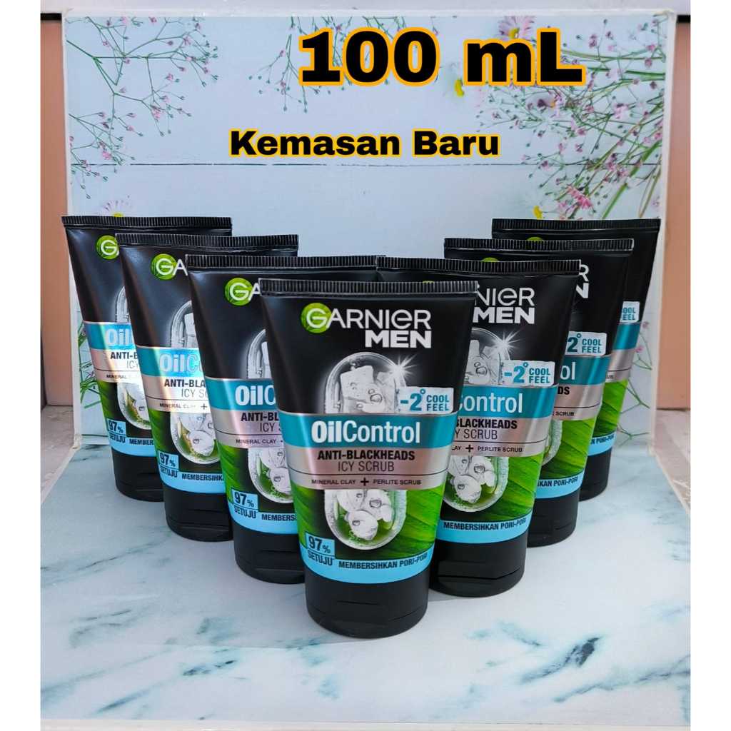 Pria - Sabun Cuci Muka Garnier Men Oil Control Icy Scrub Anti Blackheads Brightening 100ml Ekstrak L