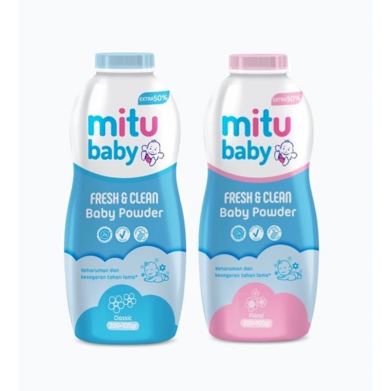 Mitu Baby Powder 300g [ 200g + 100g ] Fresh & Clean Bedak Tabur Bayi