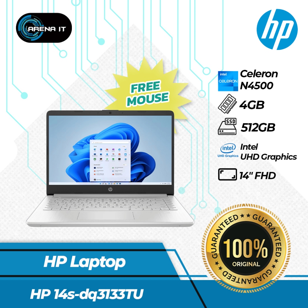 Laptop HP 14s-dq3133TU [Intel Celeron N4500 / Intel UHD Graphics / 4GB RAM / 512GB SSD / Windows 11 