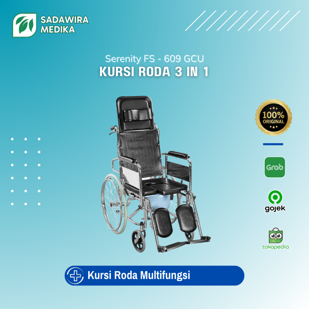 GEA Kursi Roda GEA 3in1 FS 608GCU Reclining - Multifungsi Bisa Rebahan, Selonjoran, Dan Duduk Santai