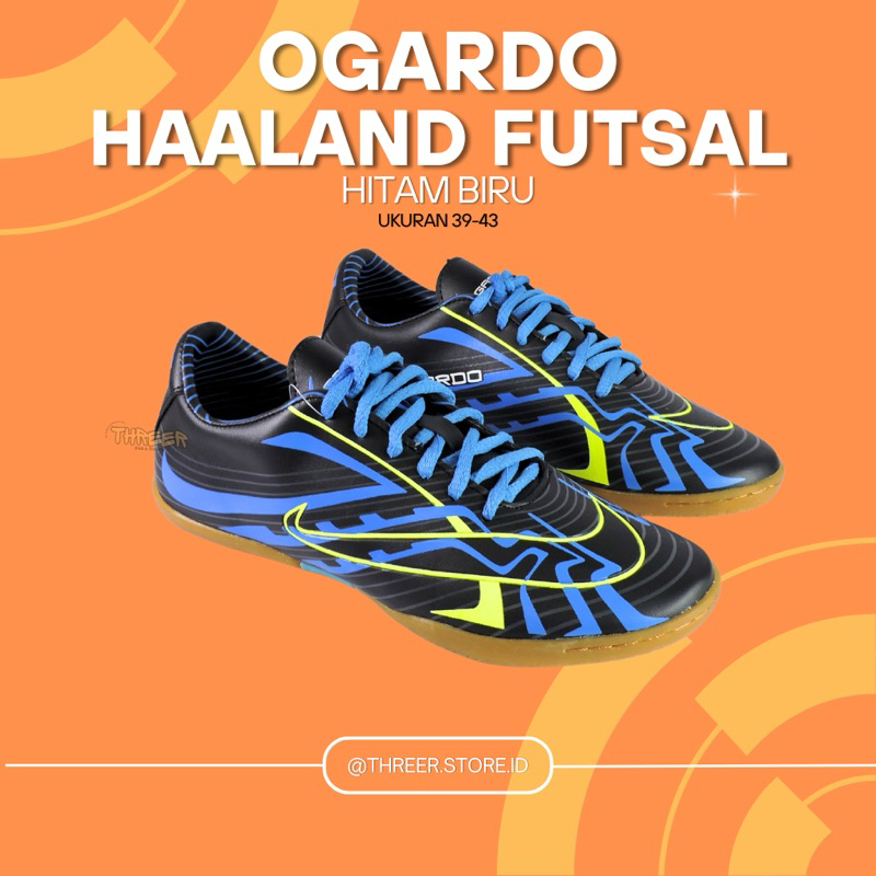 Sepatu Olahraga Futsal Murah Berkualitas OGARDO  HAALAND FS HITAM/BIRU 100% original