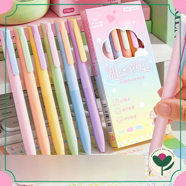 

1 set 6 pcs pulpen warna neutral pen set morandi pastel vintage color aesthetic MK1942