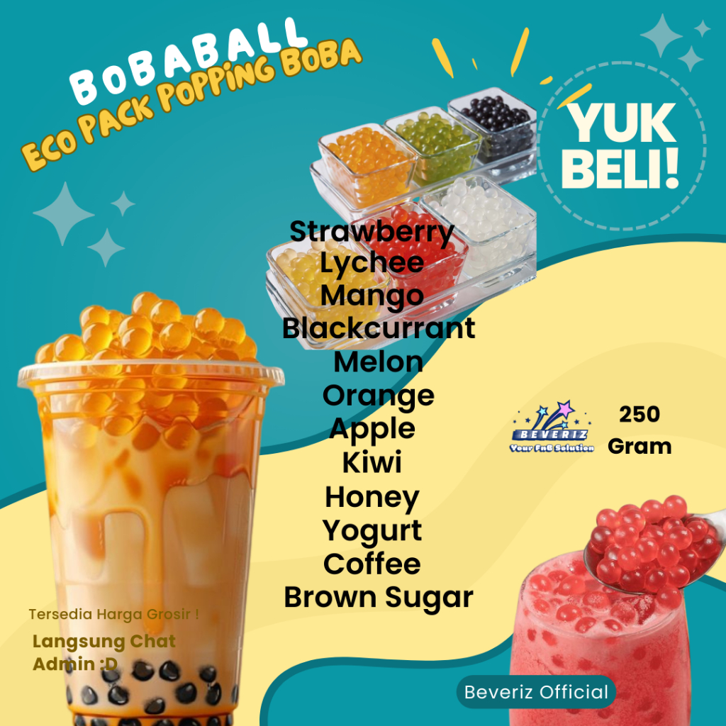 

BEVERIZ Bobaball Popping Boba Eco Pack 250 Gram | Bursting Boba | Boba Meletus Di Mulut Viral