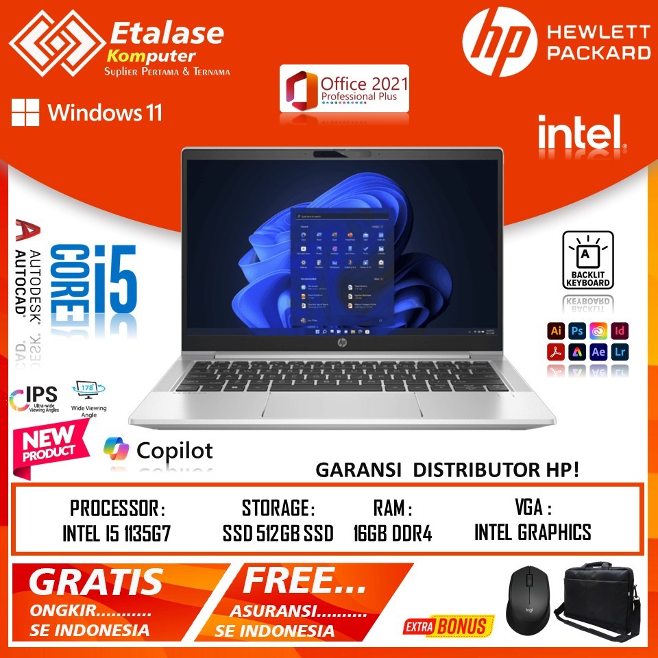 Laptop Slim HP Probook 430 G8 Intel i5 1135G7 Ram 8gb 1TB SSD Iris Xe Windows 11 Original ORI