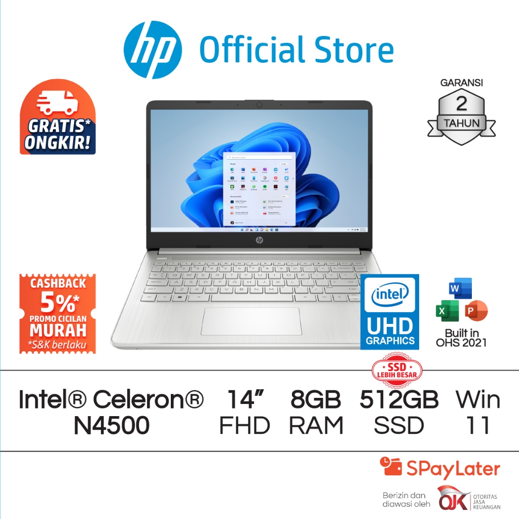 Laptop HP Intel Celeron N4500 UHD 8GB / 4GB RAM 256GB / 512GB SSD Silver / Gold / White Windows 11 H