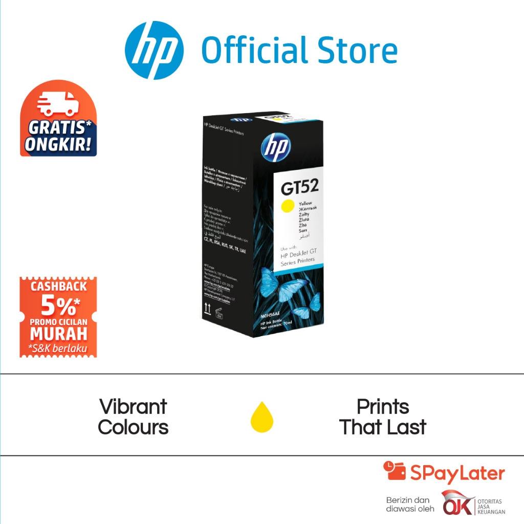 Tinta Printer HP Original GT52 Yellow / Cyan / Magenta / GT53 Hitam / Smart Tank 670 , 720 , 750 , 5