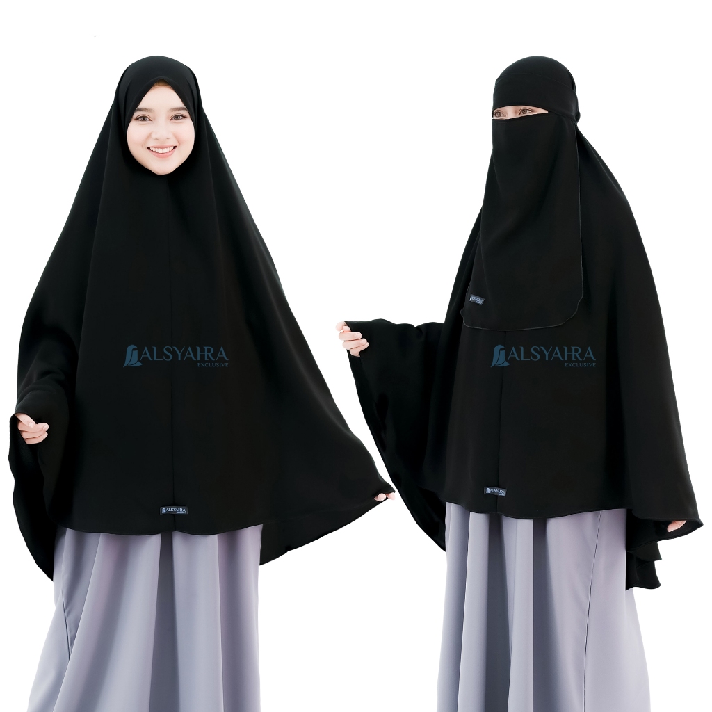 Alsyahra Exclusive Set Khimar Marwah Non Pet Niqab Bandana XL Jetblack