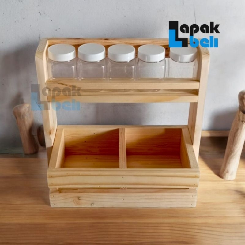 RAK BUMBU KAYU ESTETIK / TEMPAT BUMBU DAPUR / RAK KAYU JATIBELANDA SERBAGUNA