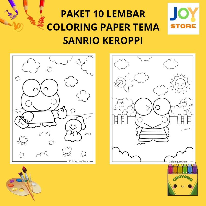 

PAKET 10 Lembar Kertas Gambar Mewarnai Tema Sanrio Keroppi Ukuran A4 150 gsm - Coloring Paper 048