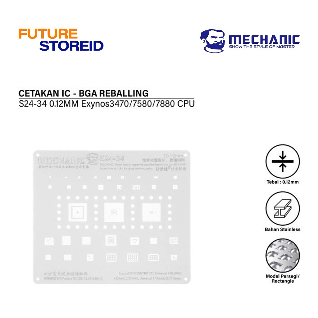 MECHANIC S24-34  CETAKAN IC 0.12M Exynos3470/7580/7880 CPU UNIVERSAL SAMSUNG A520/A310/S5 MINI, UNIV