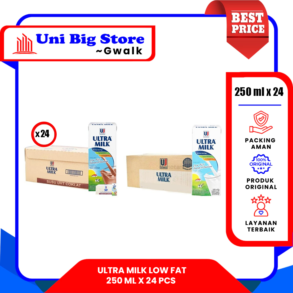 

SUSU ULTRA MILK LOW FAT HIGH CALCIUM MILK PLAIN & CHOCOLATE DUS - (250 ml x 24 pcs)