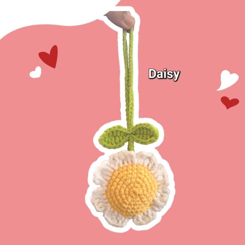 Bag Charm Rajut Bunga Daisy | Asesoris Tas Bunga Daisy Rajut