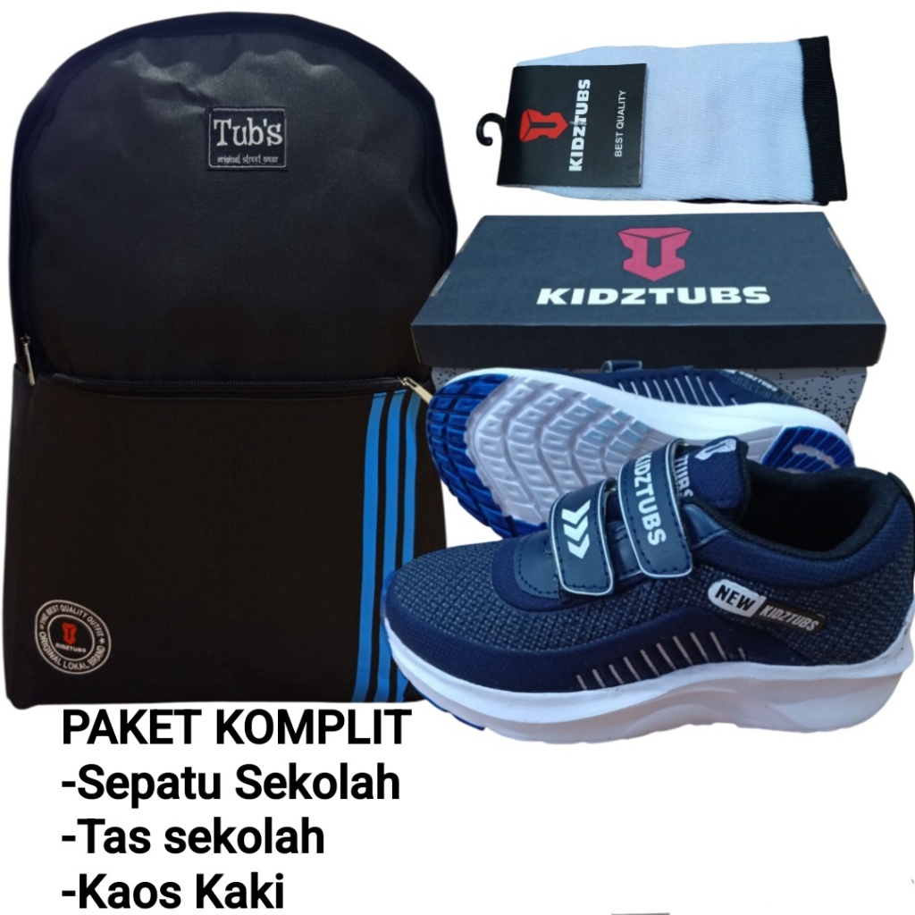 KIDZTUBS Sepatu Sekolah Anak Paket Komplit Sepatu Sekolah + Tas Sekolah + Kaos Kaki TUBS1253040525