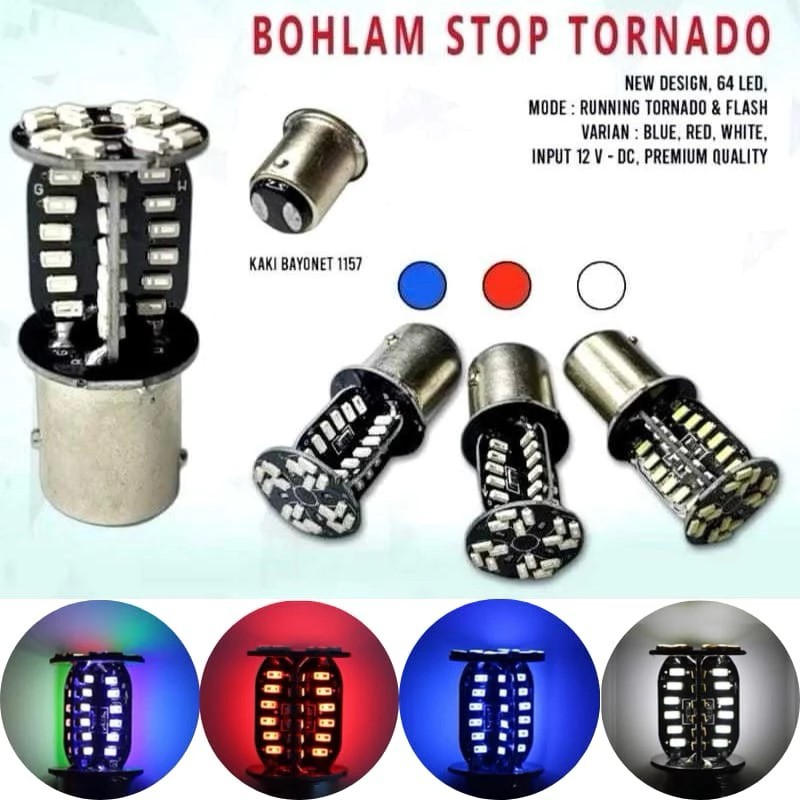 ORIGINAL BOHLAM STOP 64 LED TORNADO | LAMPU REM MOTOR 64 LED TORNADO 1157 REM