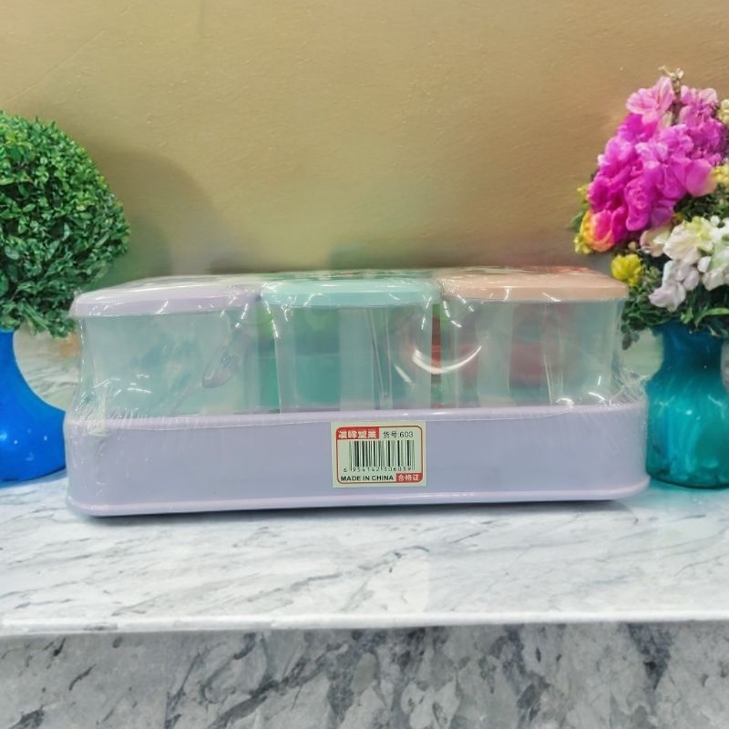 Tempat bumbu plastik 3 sekat + sendok | kotak bumbu 3 in 1 Free sendok