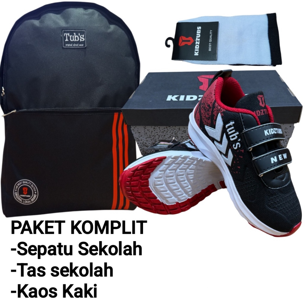 KIDZTUBS Sepatu Sekolah Anak Paket Komplit Sepatu Sekolah + Tas Sekolah + Kaos Kaki TUBS1522040525