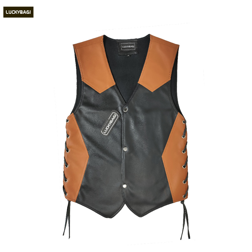 Luckybagi Vest Faux leather Rompi Koboy Biker Vest Rompi Kulit Sintetis Vest Riding