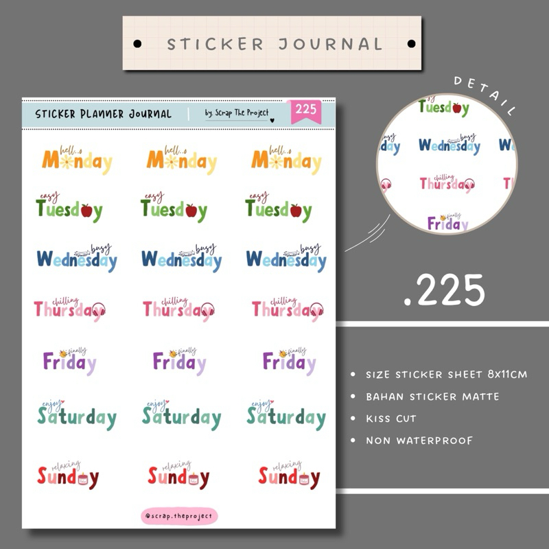 

STICKER PLANNER JOURNAL / NAME OF THE DAY STICKER / SCRAPBOOK STAMP / STP - 225