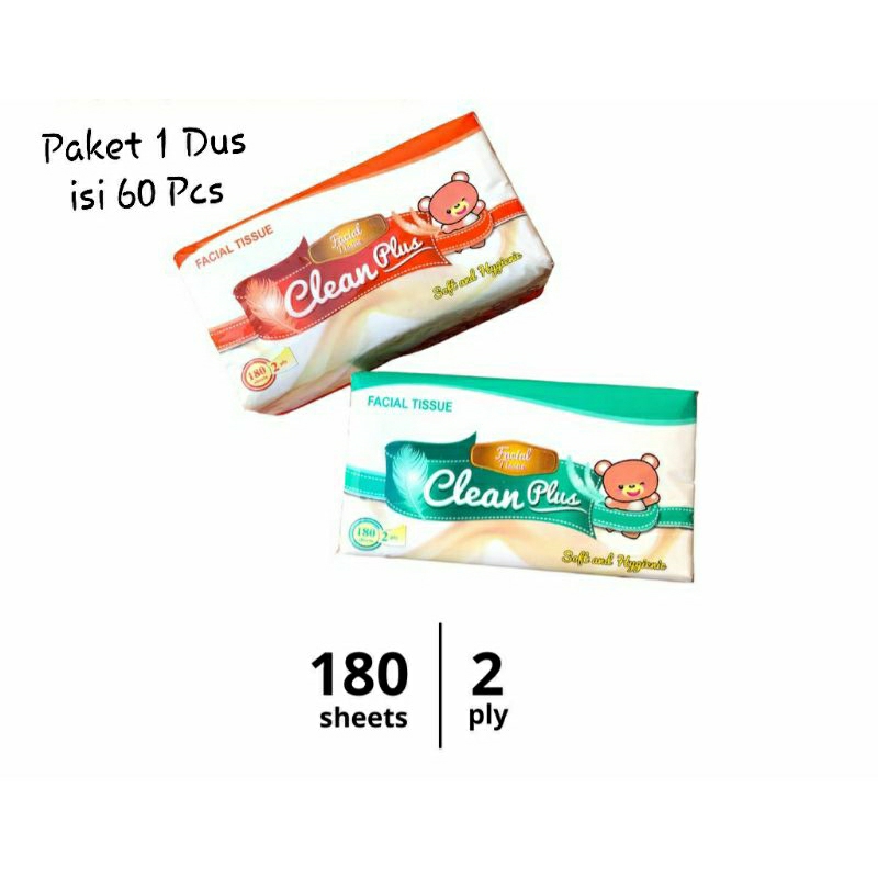 paket 1 dus tisu Clean Plus 180 sheet(60pcs)