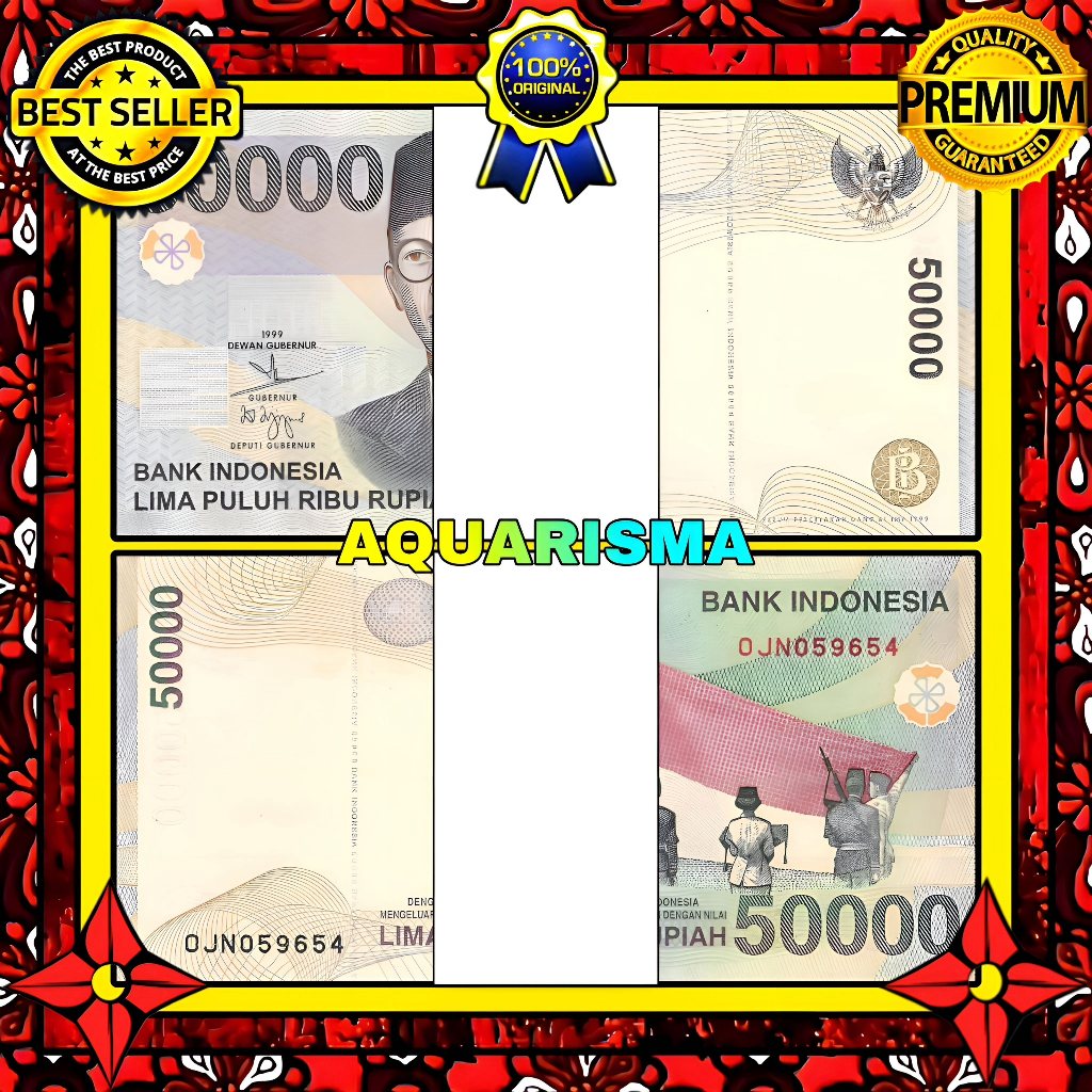 KOLEKSI NUMISMATIK - 1 GEPOK SOUVENIR UANG KUNO 50000 RUPIAH INDONESIA SOEPRATMAN 1999