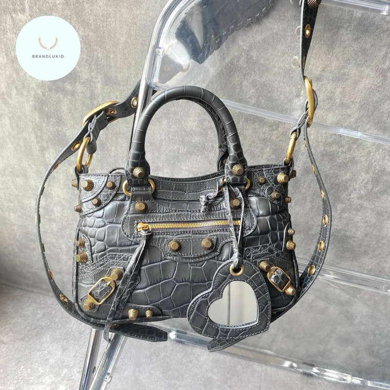 Balenciaga Neo Cagole Tote S Extra Supple Embossed Croco Calf Dark Grey
