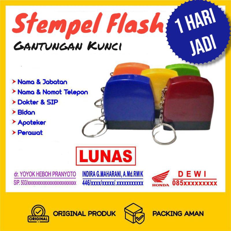 STEMPEL FLASH OTOMATIS KECIL PRAKTIS UKURAN 1X3 CM Stempel Nama Dokter Suster Bidan Perawat Lunas Ma