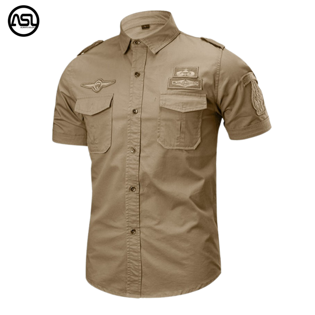 Kemeja Tactical Pria Cream Bordil / Kemeja Tactical / Kemeja Pria / Kemeja / Kemeja Tactical Lengan 