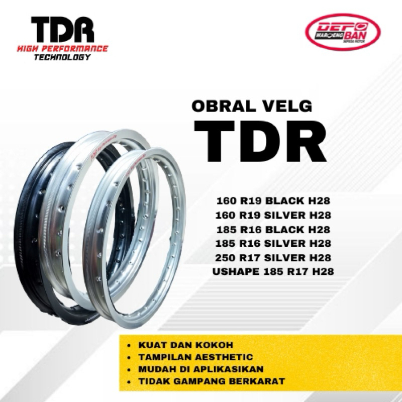 OBRAL PRODUK Velg TDR (160 R19 black H28, 160 R19 silver H28, 185 R16 black H28, 185 R16 H28 Silver,