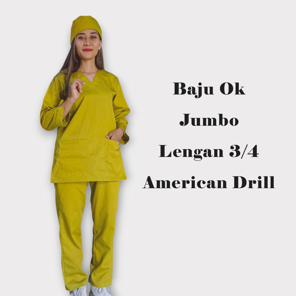 Baju ok lengan 3/4 baju ok lengan panjang jumbo baju jaga dokter baju perawat scrub medis american d