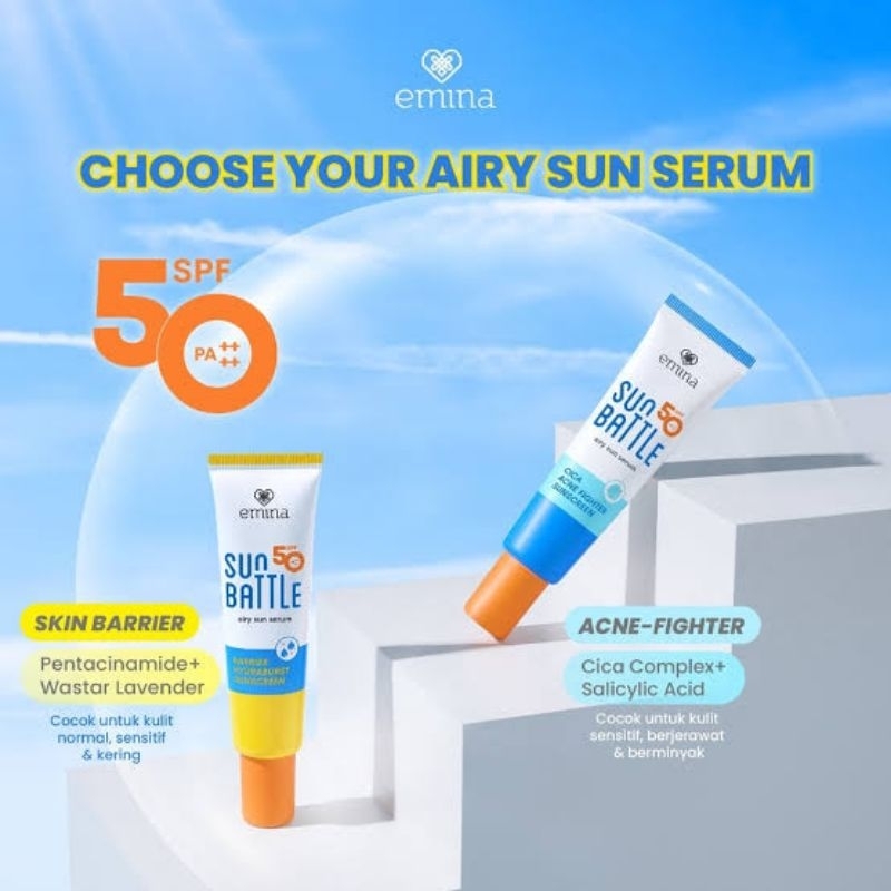 EMINA  SUN BATTLE SPF 50 PA +++ CICA ACNE FIGHTER 30ML SUNSCREEN EMINA SUN BATTLE SPF 50 BARRIER HYD