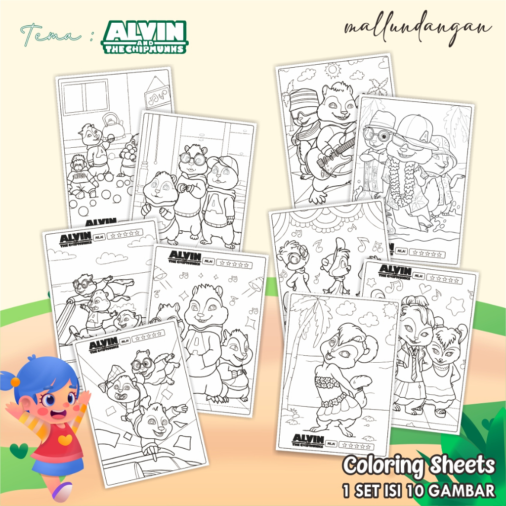 

LEMBARAN MEWARNAI ANAK A4 - KERTAS GAMBAR UNTUK ANAK TEMA ALVIN AND THE CHIPMUNKS - PAPER COLORING SHEETS FOR KIDS
