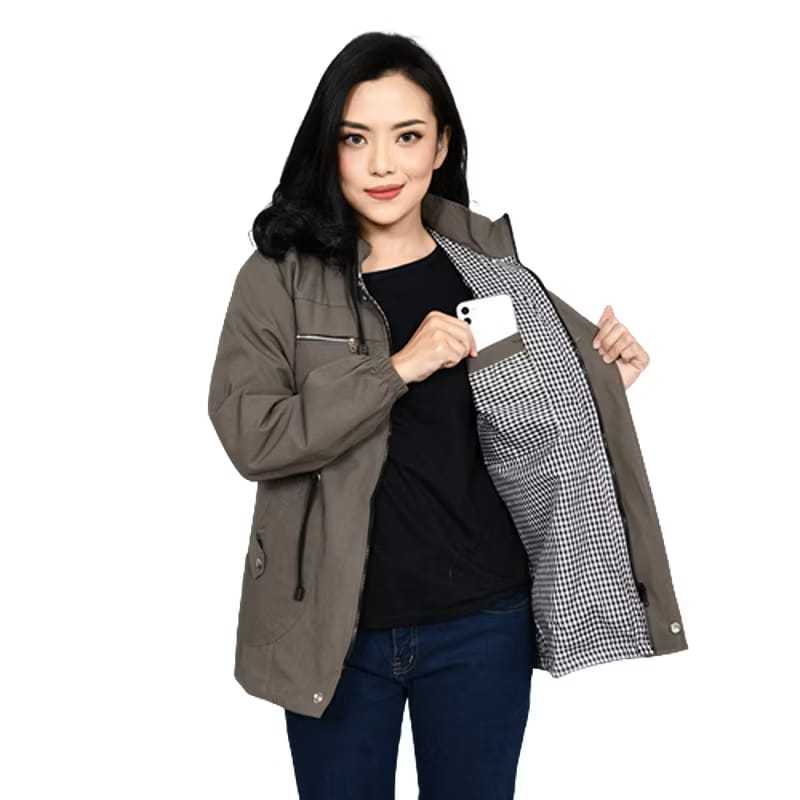 Jaket Parka Wanita Jumbo Bigsize Musim Dingin Outdoor Bahan Kanvas