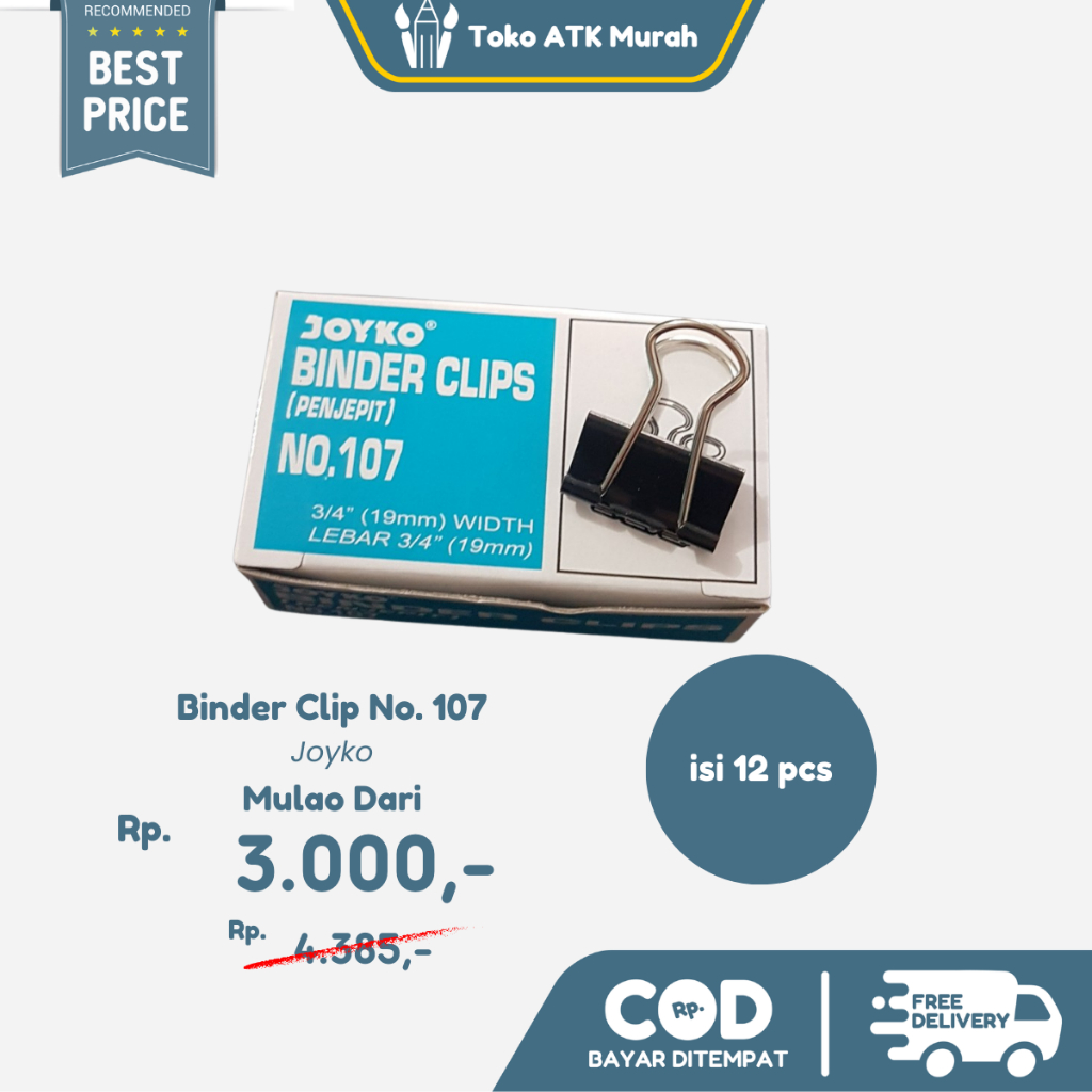

Binder Clip No. 107 Joyko - Klip Hitam 3/4" (19 mm) isi 12 Buah