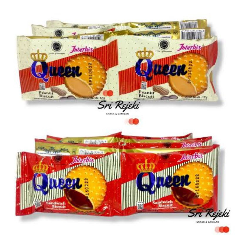 

QUEEN INTERBIS KRIM COKLAT DAN KACANG SNACK JADUL BISKUIT 1 PACK ISI 10 PCS X 15 GRAM