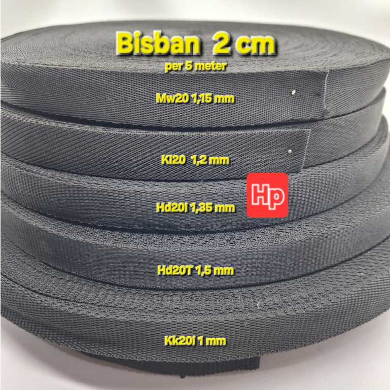 Webbing / Bisban Hitam ( 2 cm Motif Bebas 5 meter )