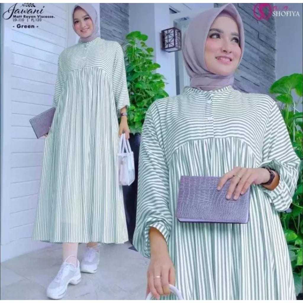 JAWANI MIDI DRESS TERBARU 2025 / MIDI GAMIS MUSLIM MOTIF SALUR CASUAL DRESS