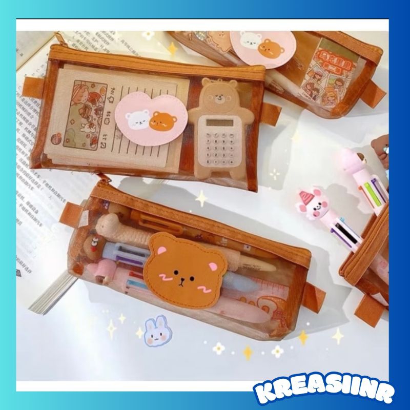 

Tempat Pensil Transparan Motif Jaring / Tempat Makeup