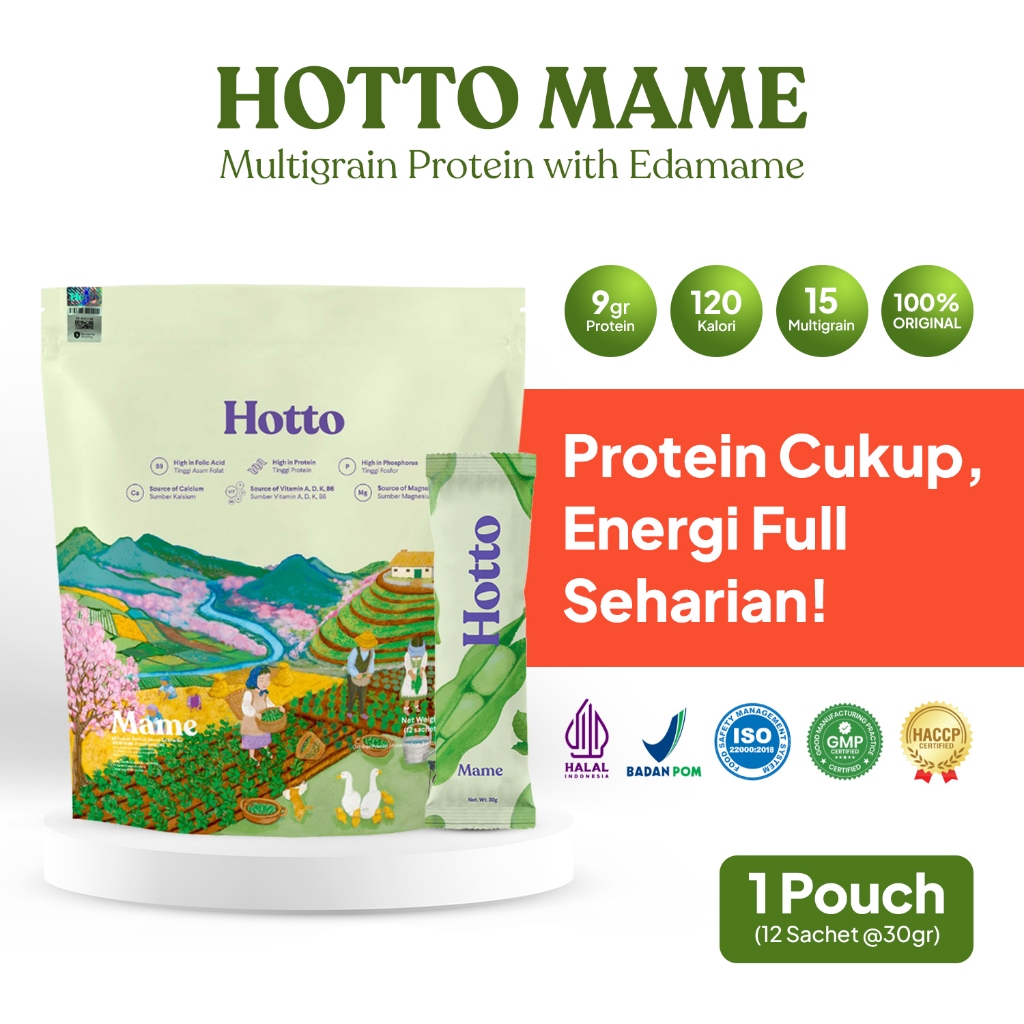 

HOTTO MAME - 1 Pouch (12 Sachet) | HOTTO PORTO MULTIGRAIN Protein with Edamame ORI SEGEL 100%