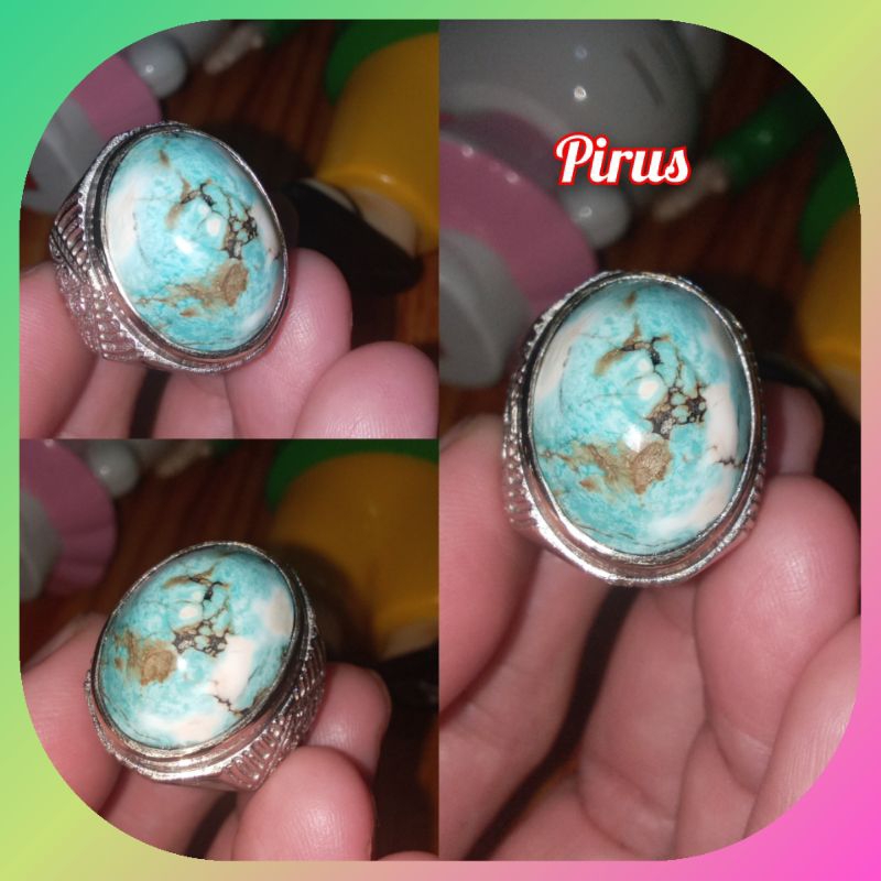 Cincin Batu Permata Pirus Asli Hubey Turquise Natural