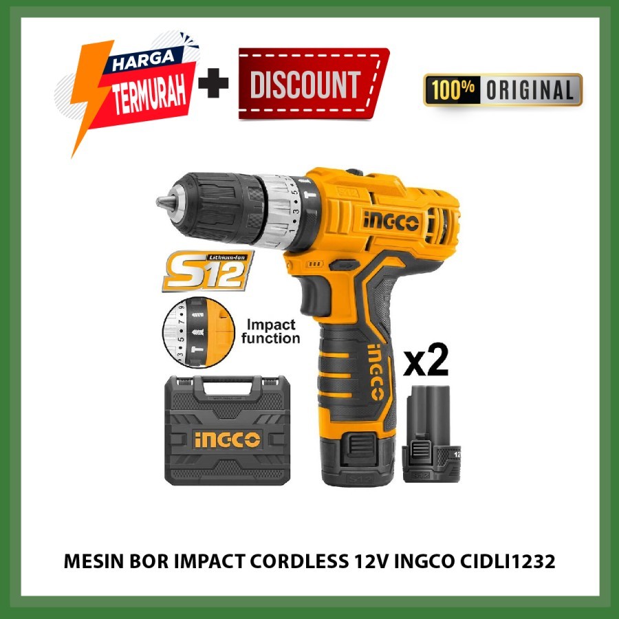 Mesin Bor Impact Cordless 12V INGCO CIDLI1232