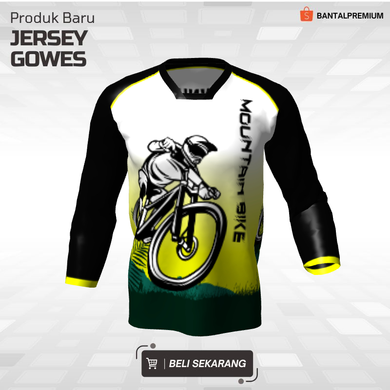 Kaos Jersey Gowes Sepeda Downhill Hitam Putih Hijau Motif Rumput 108 - Jersey Gowes Lengan Panjang F