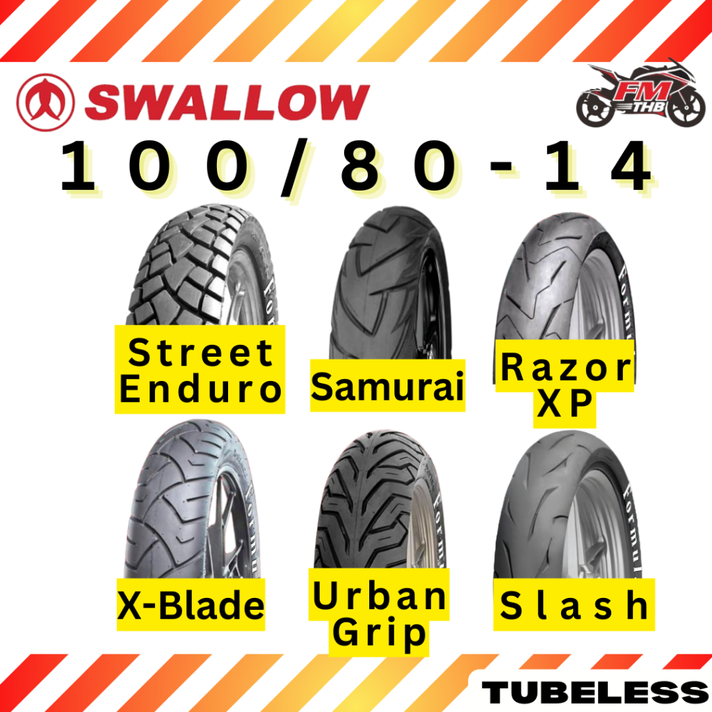 Ban Swallow 100/80-14 Tubeless - Ban Motor Ring 14 Tubles (Pilih Tipe)